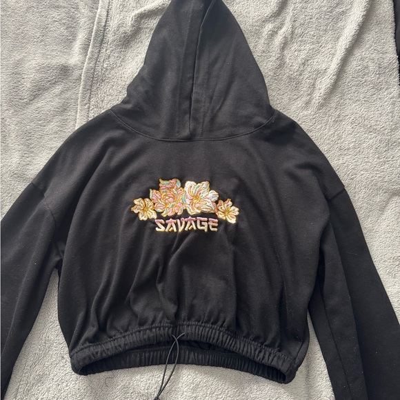 Black Cropped Jacket with Floral Graphic - Picture 1 of 2